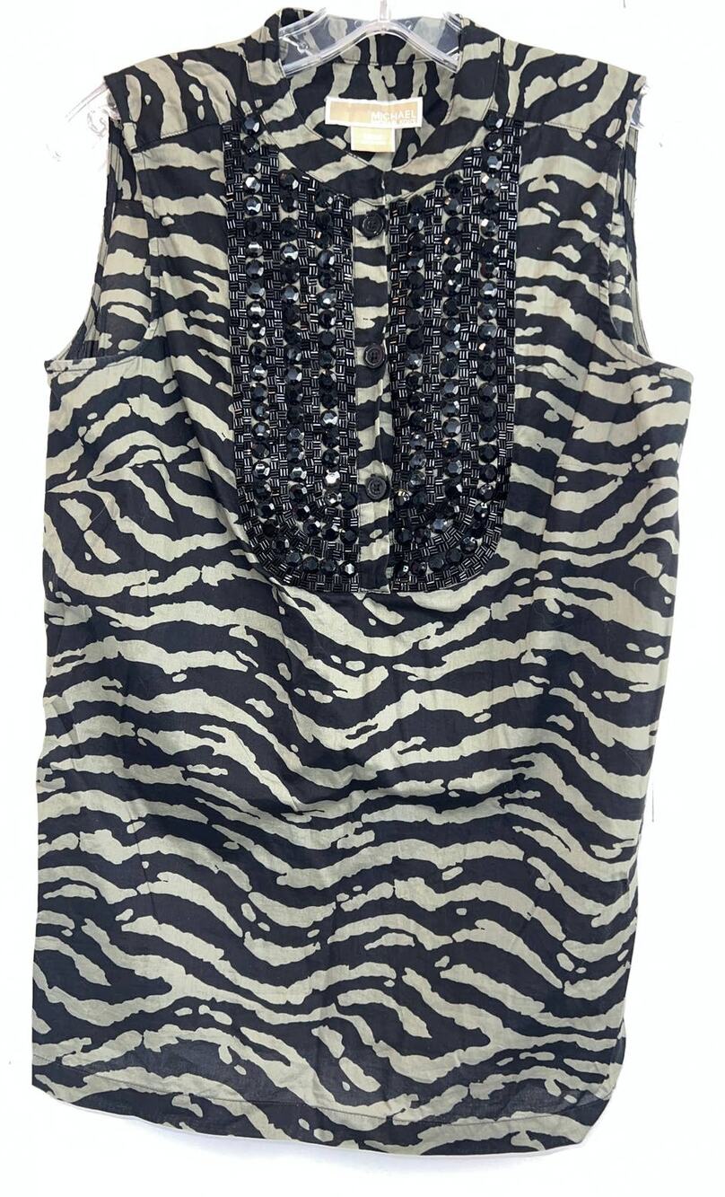 MICHAEL Michael Kors Zebra Print Beaded Tank Top Blouse M